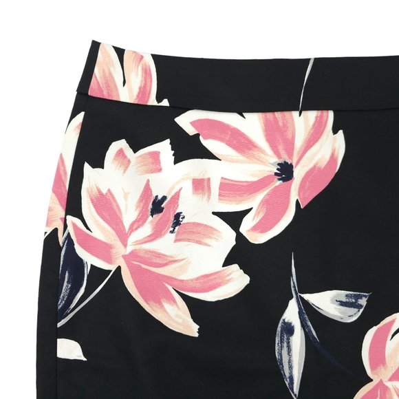 Ann Taylor Factory Floral Pencil Skirt Womens Sz 10 Black Pink Back Zip Slit NEW - Picture 9 of 16